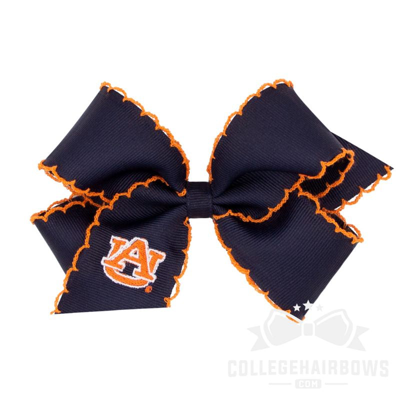 Auburn Medium Grosgrain Hair Bow with Moonstitch Edge and Embroidered Logo