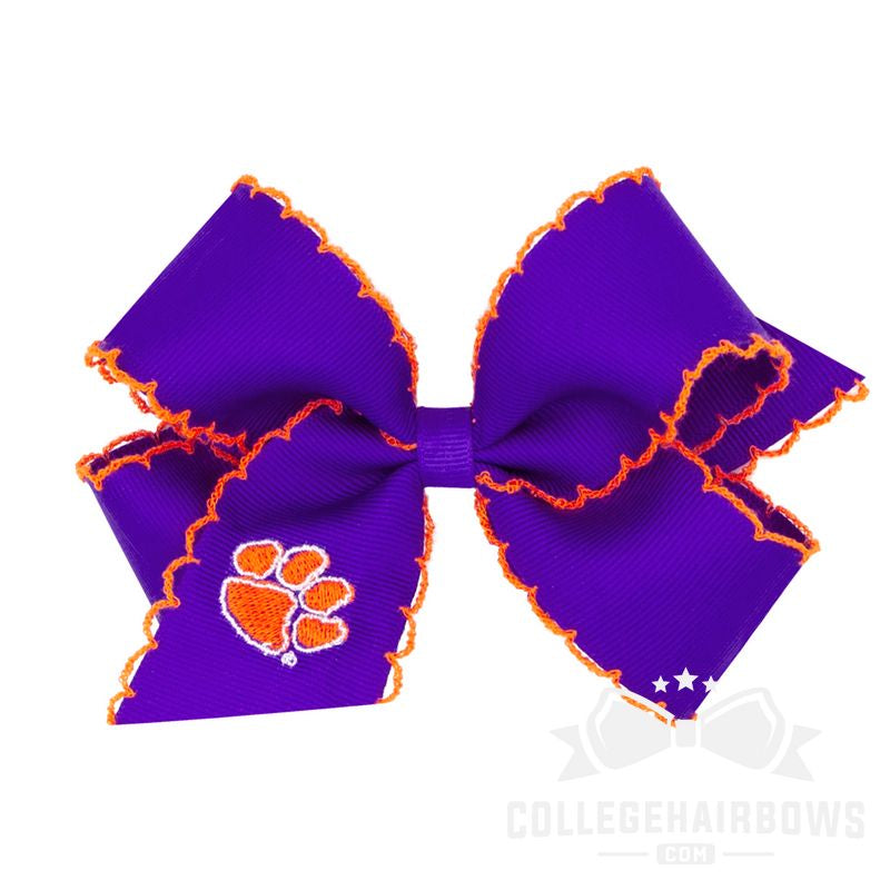 Clemson Medium Grosgrain Hair Bow with Moonstitch Edge and Embroidered Logo