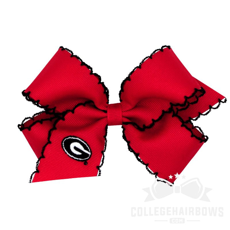 University of Georgia Medium Grosgrain Hair Bow with Moonstitch Edge and Embroidered Logo