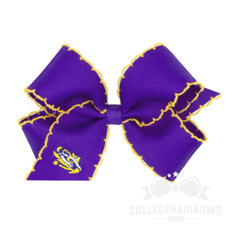 Louisiana State Medium Grosgrain Hair Bow with Moonstitch Edge and Embroidered Logo