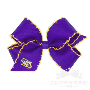 Louisiana State Medium Grosgrain Hair Bow with Moonstitch Edge and Embroidered Logo