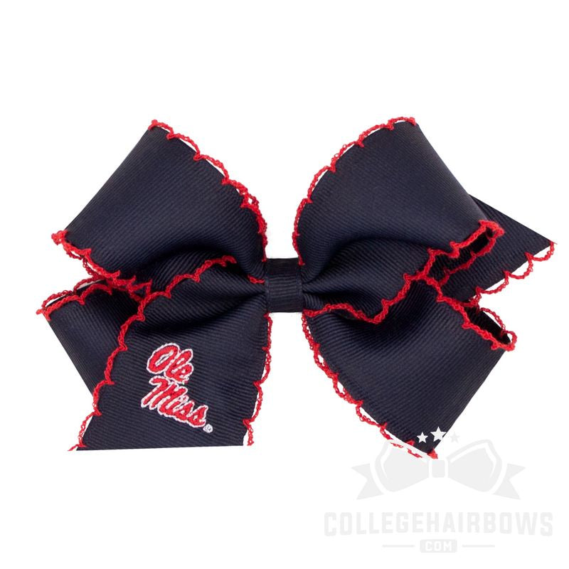 Ole Miss Medium Moonstitch Hair Bow with Embroidered Logo