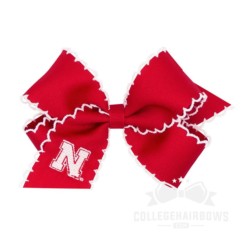 Nebraska Medium Moonstitch Hair Bow with Embroidered Logo