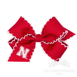 Nebraska Medium Moonstitch Hair Bow with Embroidered Logo