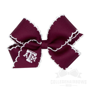 Texas A&M Medium Grosgrain Hair Bow with Moonstitch Edge and Embroidered Logo