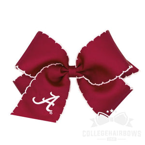 Alabama King Grosgrain Hair Bow with Moonstitch Edge and Embroidered Logo