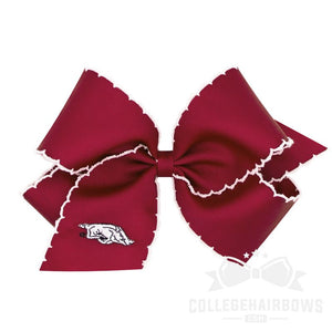 Arkansas King Grosgrain Hair Bow with Moonstitch Edge and Embroidered Logo