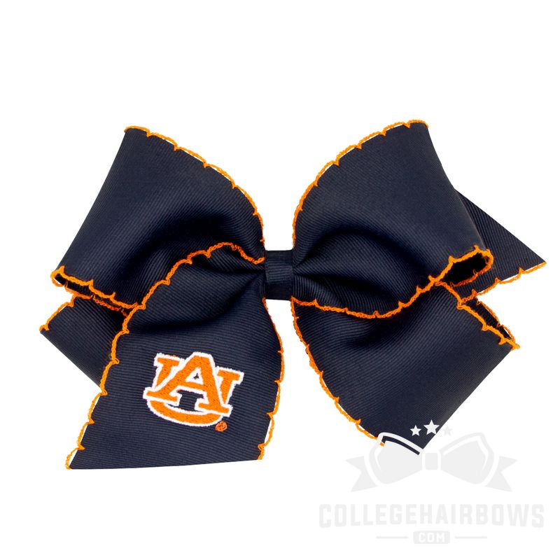 Auburn King Grosgrain Hair Bow with Moonstitch Edge and Embroidered Logo