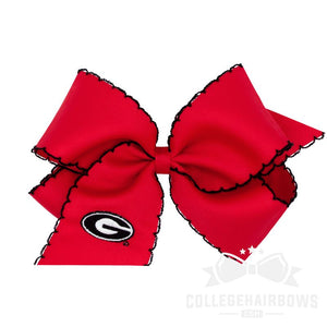 University of Georgia King Grosgrain Hair Bow with Moonstitch Edge and Embroidered Logo