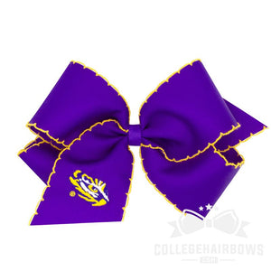 Louisiana State King Grosgrain Hair Bow with Moonstitch Edge and Embroidered Logo