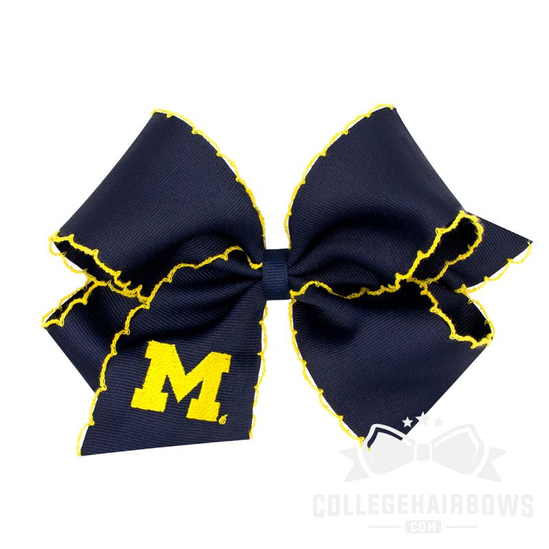 Michigan King Moonstitch Hair Bow with Embroidered Logo