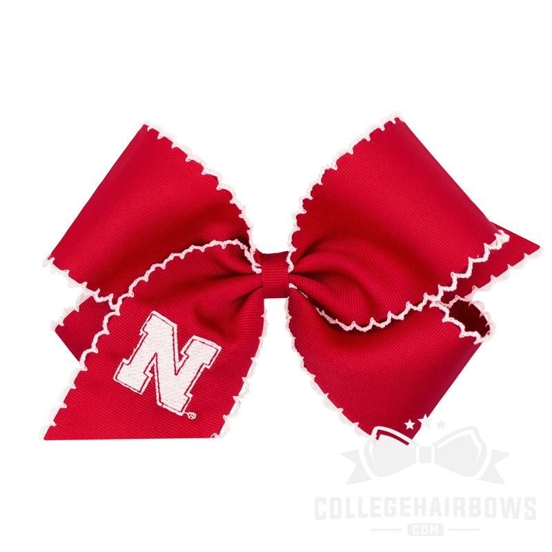 Nebraska King Moonstitch Hair Bow with Embroidered Logo