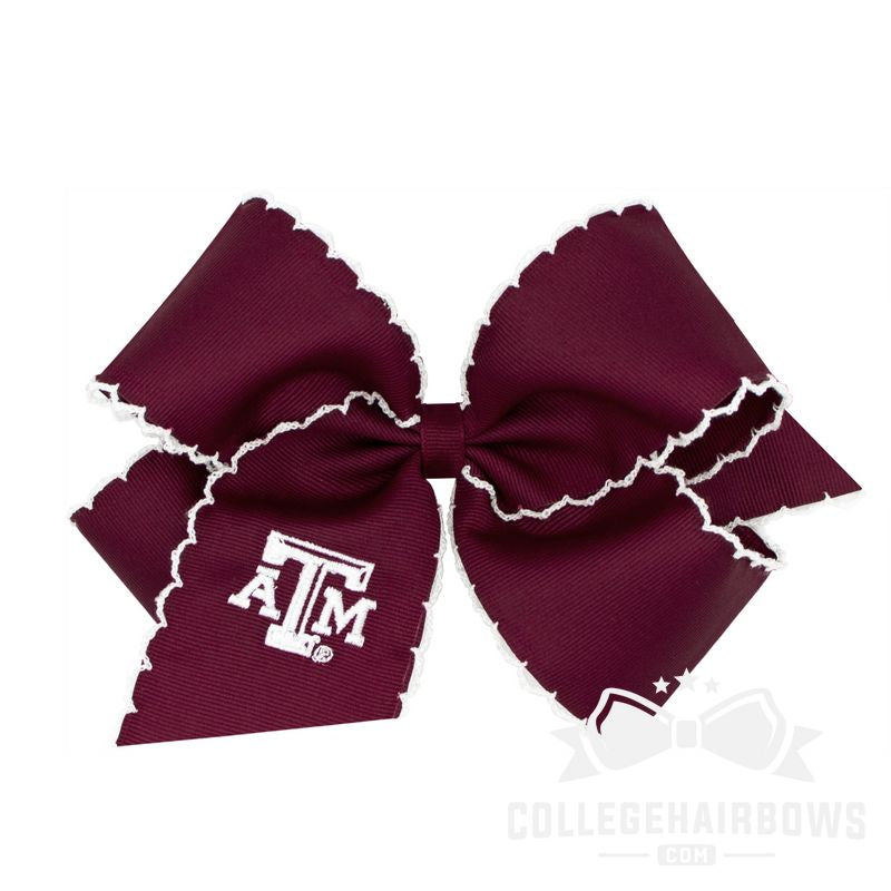 Texas A&M King Grosgrain Hair Bow with Moonstitch Edge and Embroidered Logo