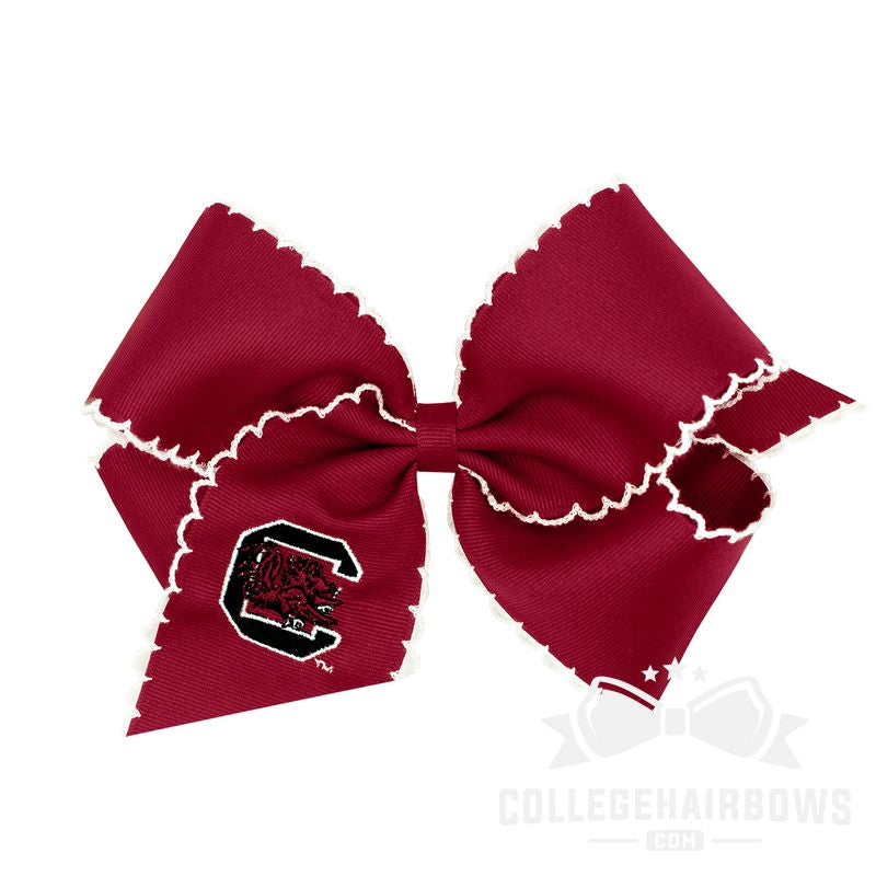 South Carolina King Grosgrain Hair Bow with Moonstitch Edge and Embroidered Logo