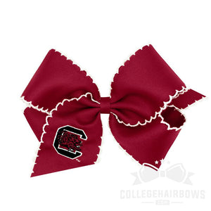 South Carolina King Grosgrain Hair Bow with Moonstitch Edge and Embroidered Logo